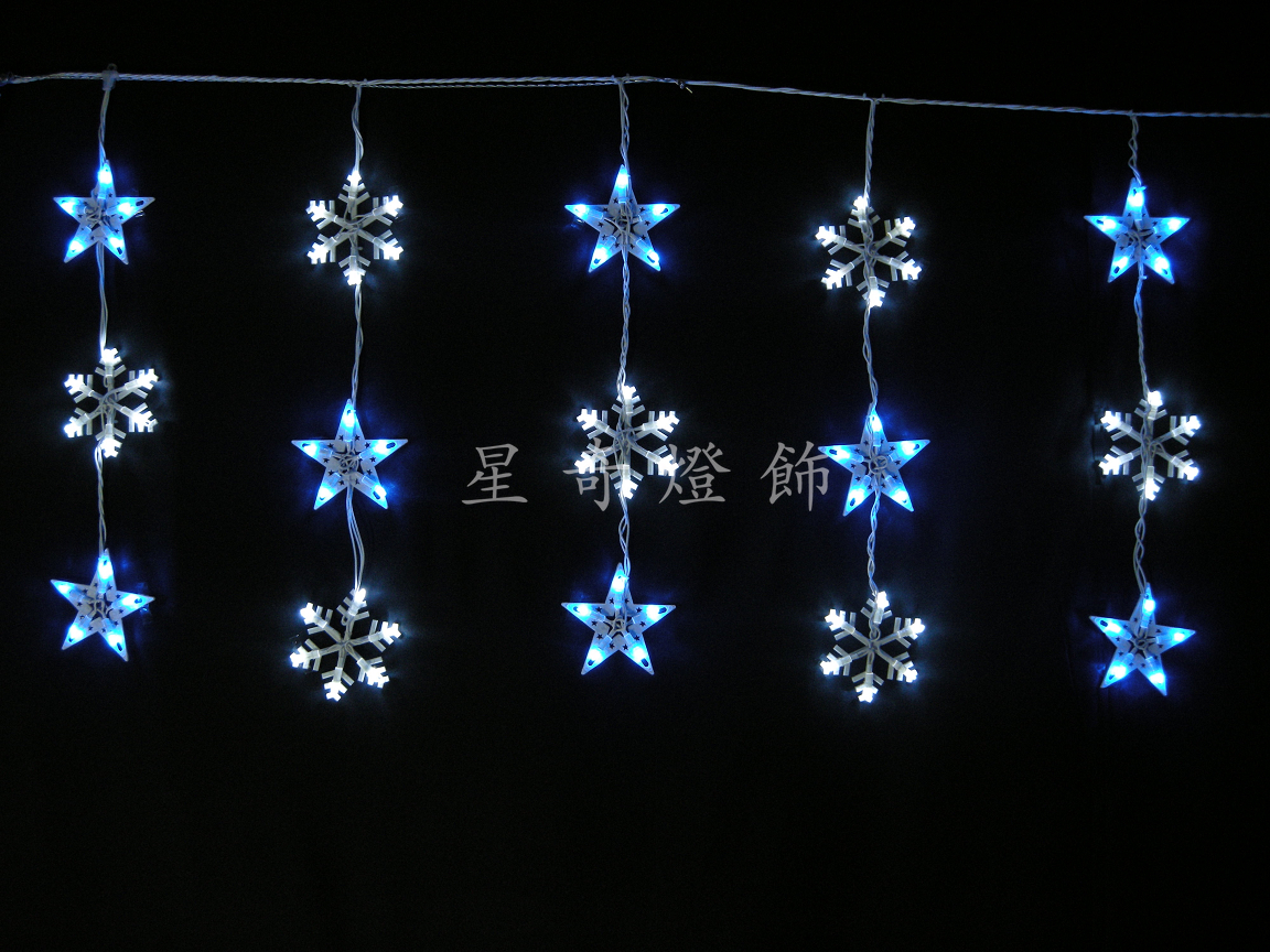 LED100燈星星雪花窗簾燈-藍白110V