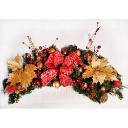 70cm聖誕彎月藤-金花紅緞帶水果