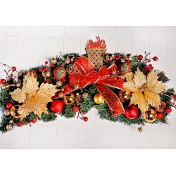 70cm聖誕彎月藤-金花紅緞帶水果