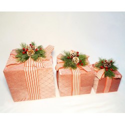 聖誕裝飾用禮物盒組(大中小)-金紅(不附燈)
