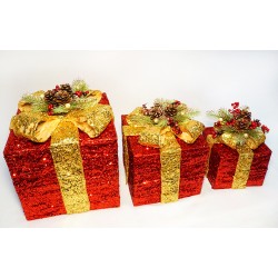 聖誕裝飾用禮物盒組(大中小)-紅金(不附燈)