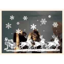 白色聖誕老公公駕雪橇、麋鹿-靜電貼