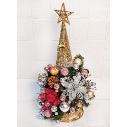 48cm聖誕鐵線樹聖誕樹-銀粉色系