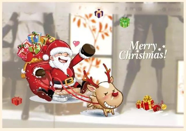 可愛圖案-聖誕老公公鴐雪橇-靜電貼