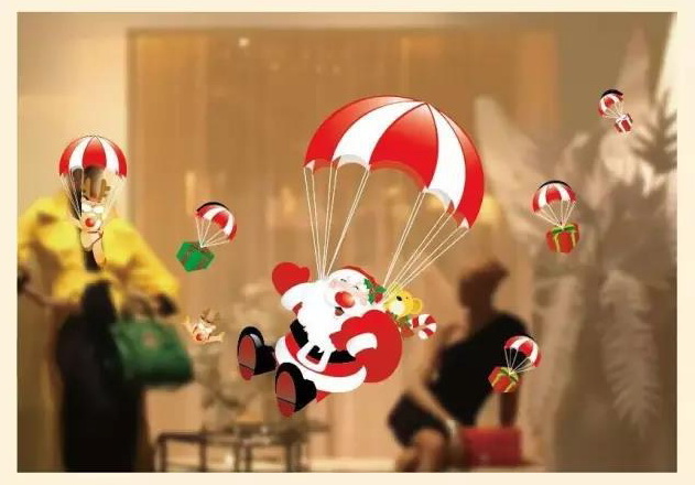 可愛圖案-聖誕老公公背降落傘-靜電貼