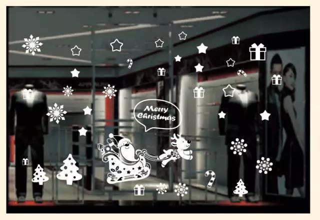 可愛圖案-聖誕老公公駕雪橇麋鹿與雪花-靜電貼