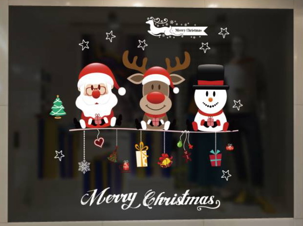 可愛造型聖誕人物-聖誕老公公、麋鹿、雪人-靜電貼