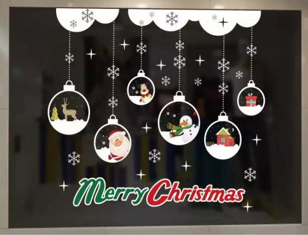 可愛造型聖誕人物雪球掛飾-靜電貼