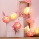 LED20燈玫瑰花燈-電池式+USB-暖白光-粉紅