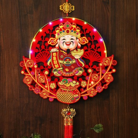 年節掛飾電池燈37cm-E款-財神爺-四彩光