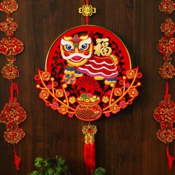 年節掛飾電池燈37cm-D款-舞獅-四彩光