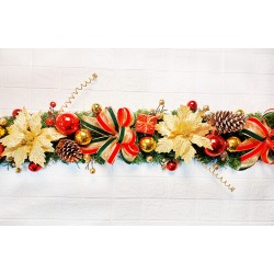 270cm(9尺)聖誕裝飾樹藤條(可彎曲)含整套飾品(已組裝)-金紅色系